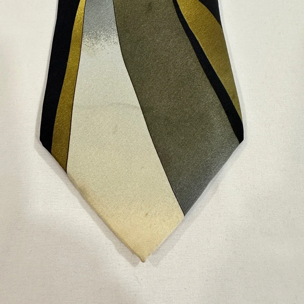 Vitaliano Pancaldi Silk Tie Mens Gold Black Abstract Geometric Made in Italy 4
